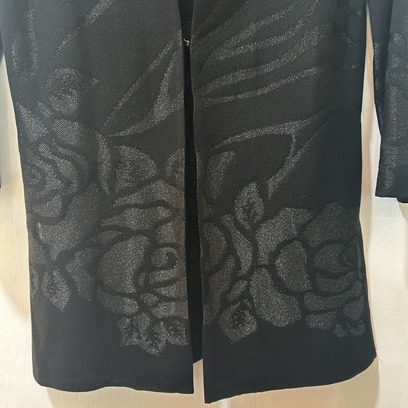 MING WANG OPEN CARDIGAN SWEATER WOMEN Sz SMALL BLACK FLORAL LONG SLEEVES - Picture 6 of 13